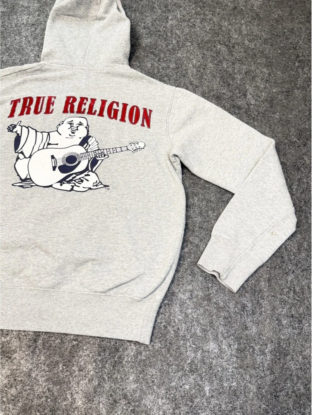 True Religion Men's L Pullover Hoodie Gray Large Heritage Buddha Graphic